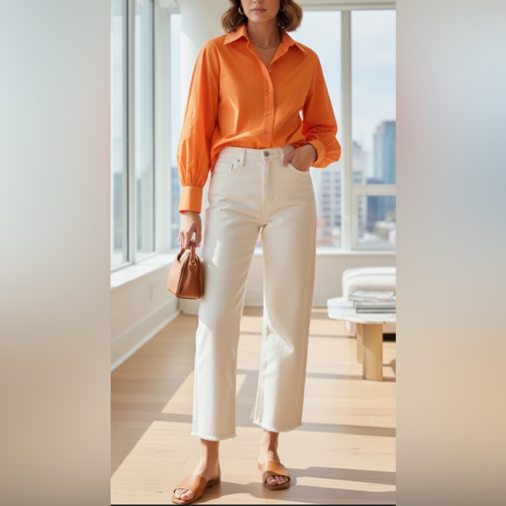 $600 bundle NWT harshman Puff-Sleeve  (XL/3X) & SABLYN White Straight Jeans (29)